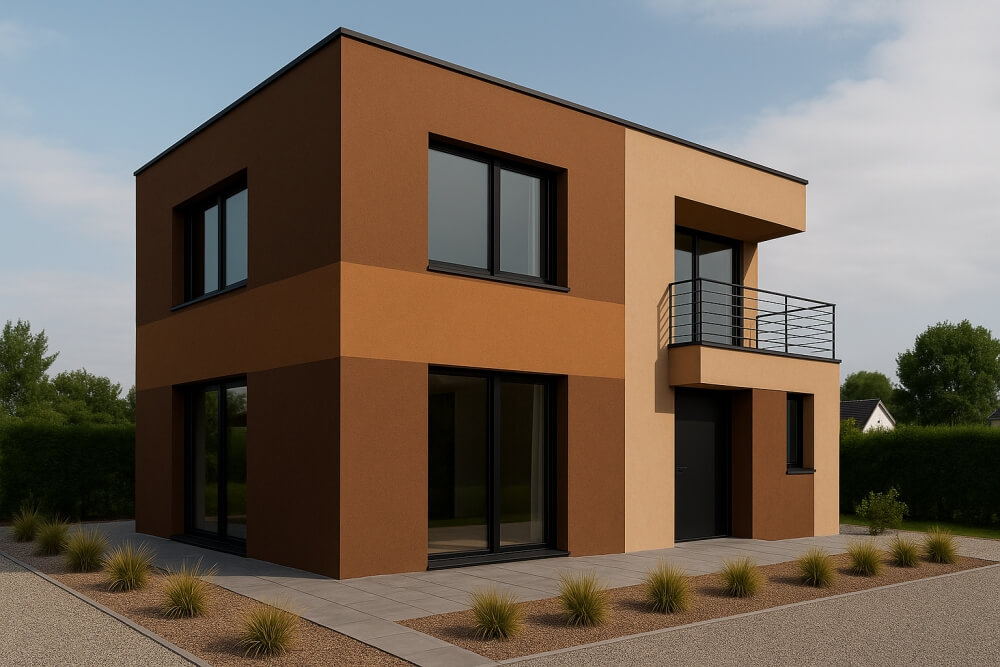 elewacja domu kostki w różnych odcieniach brązu
