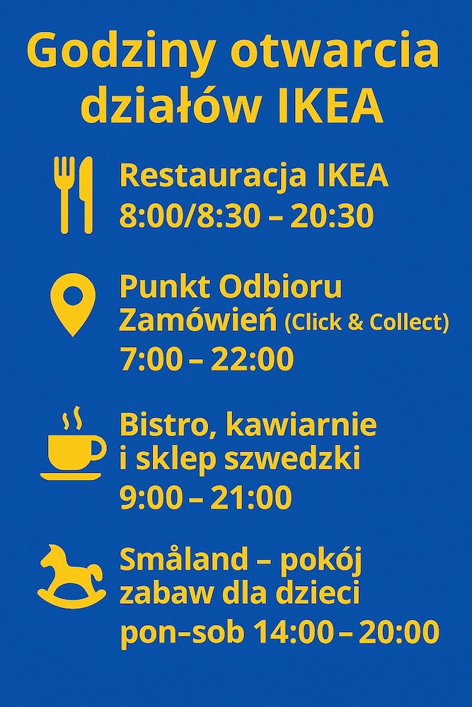 ikea - godziny otwarcia dla różnych stref sklepu 