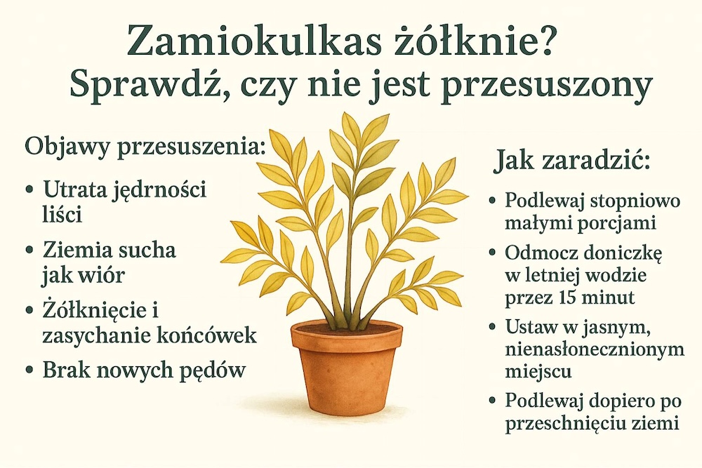 kwiat zamiokulkas żółknie od przesuszenia 