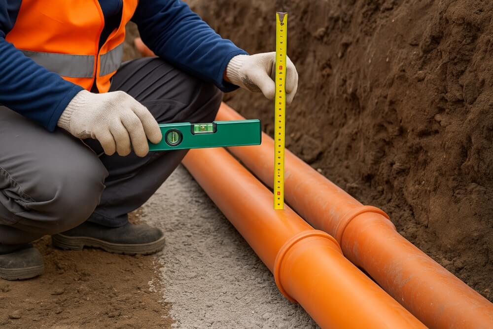 kontrola nachylenia na etapie montażu rury kanalizacyjnej