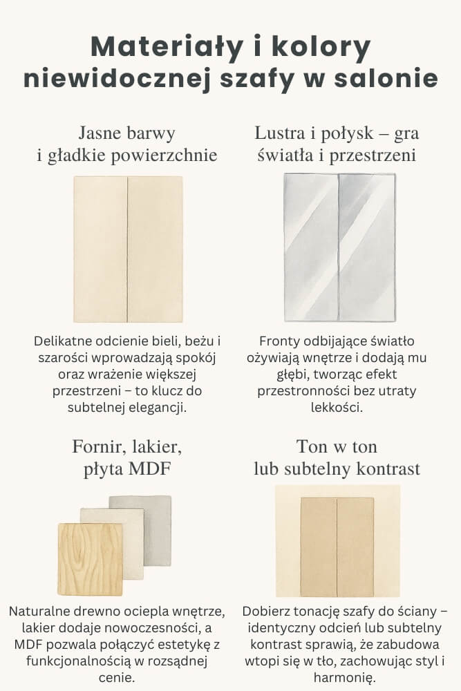 materiały i kolory - niewidoczna szafa w salonie 
