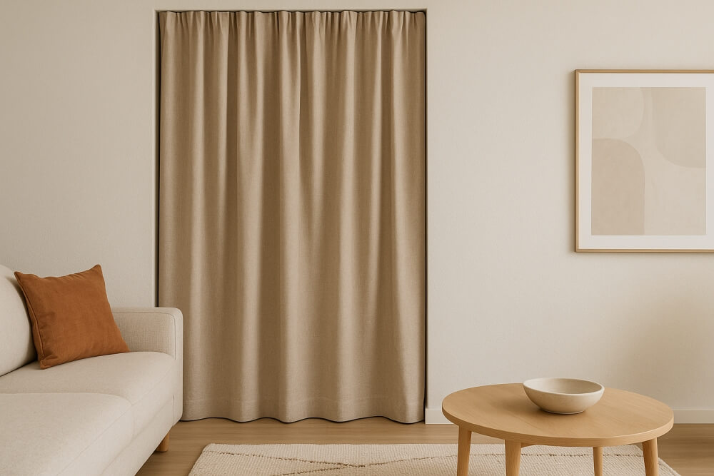 szafa w salonie za zasłoną