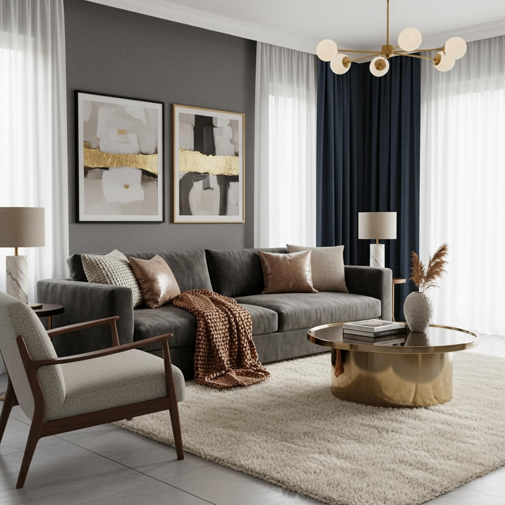 piękny salon z poduszkami ozdobnymi