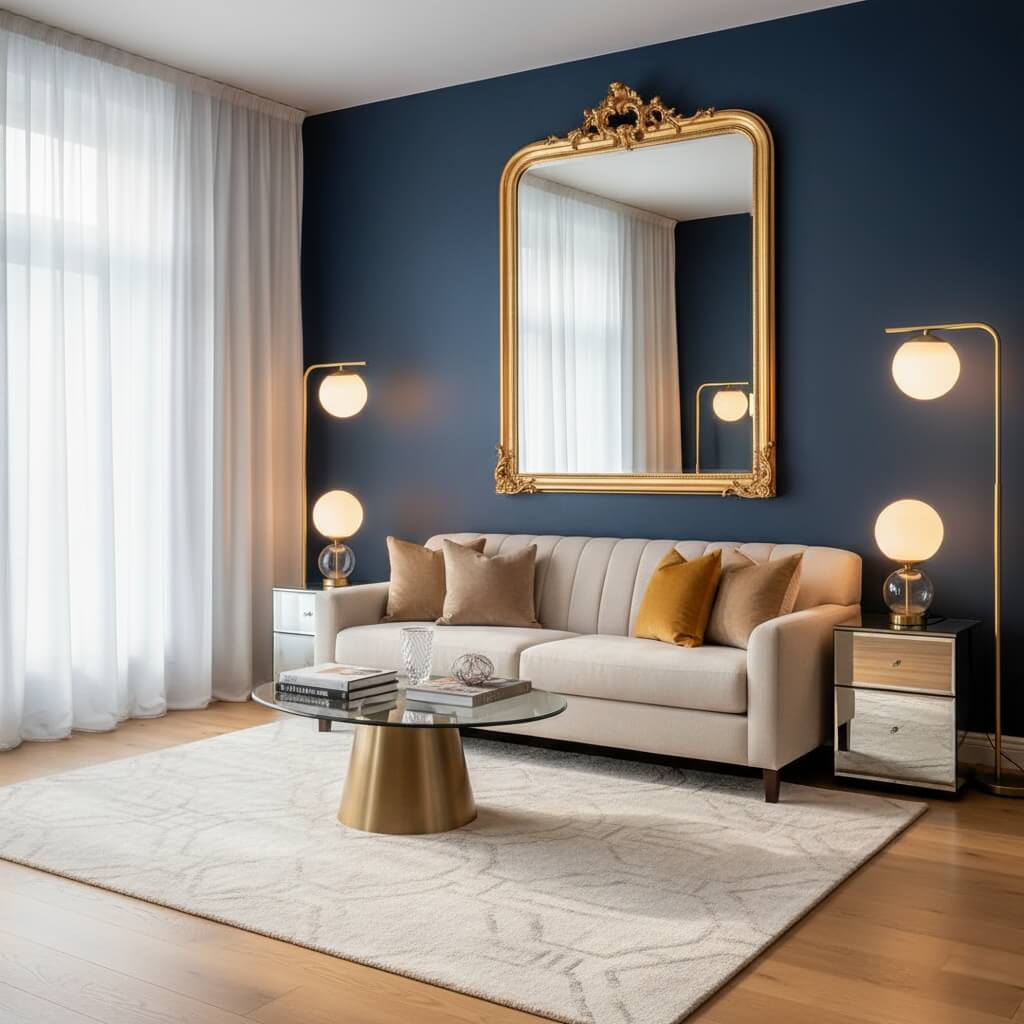 piękny salon z lampkami stojącymi