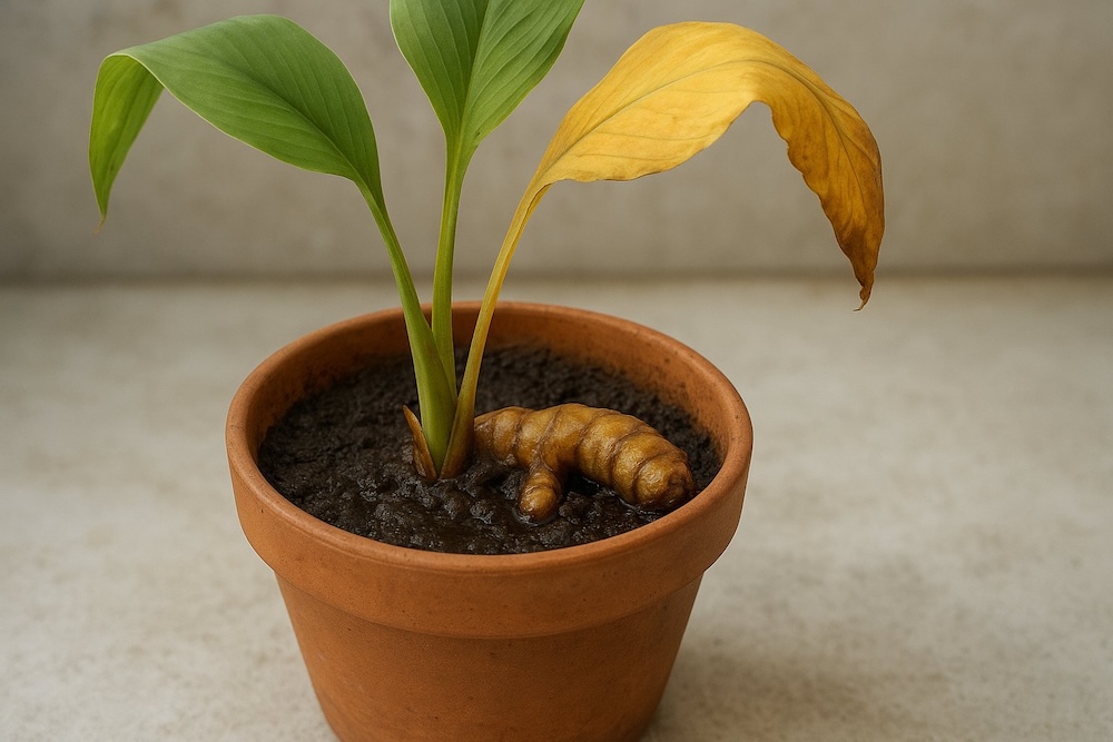 przelana kurkuma z żółtym liściem 