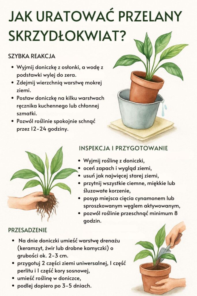 Jak uratować skrzydłokwiat po przelaniu? Wskazówki