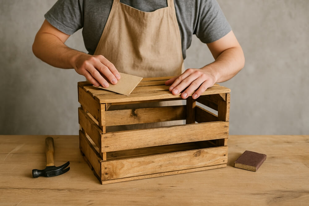 szlifowanie stolika ze skrzynki