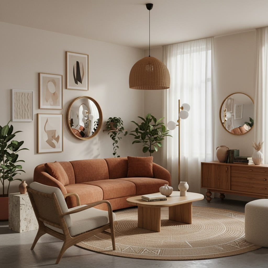 niewielki salon w ciepłej tonacji