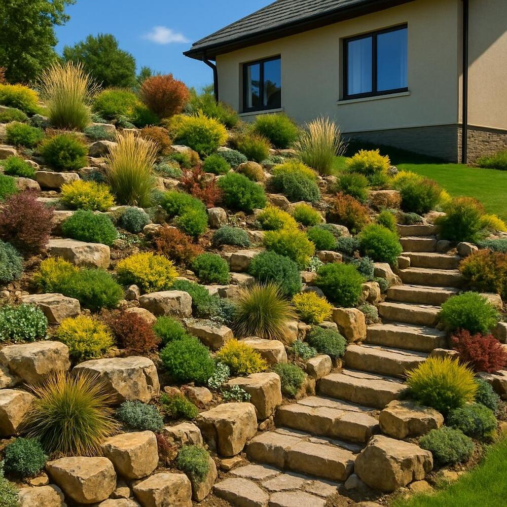 skalniak na skarpie przy domu 