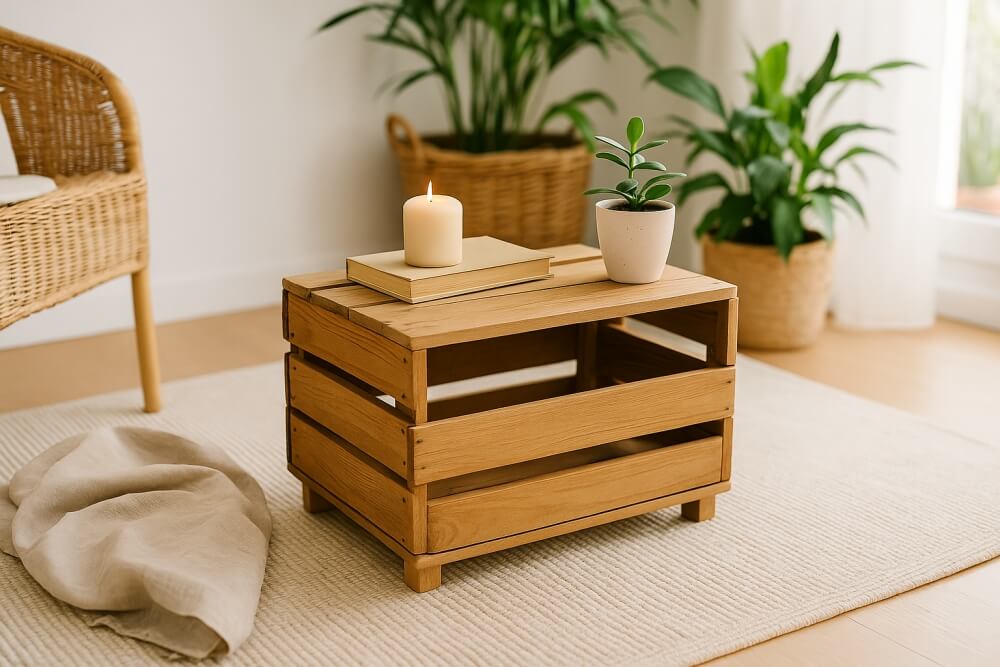 stolik ze skrzynki w stylu skandynawskim