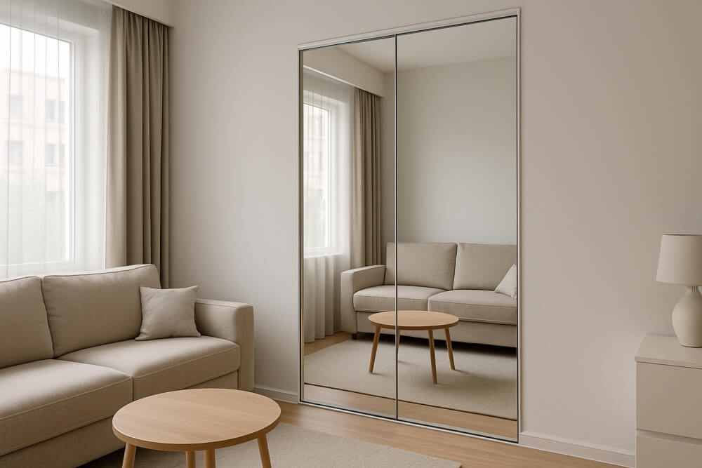ukryta szafa w niewielkim salonie