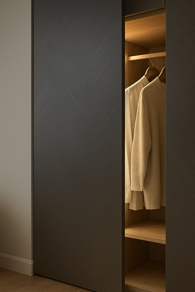 oświetlenie LED w niewidocznej szafie w salonie