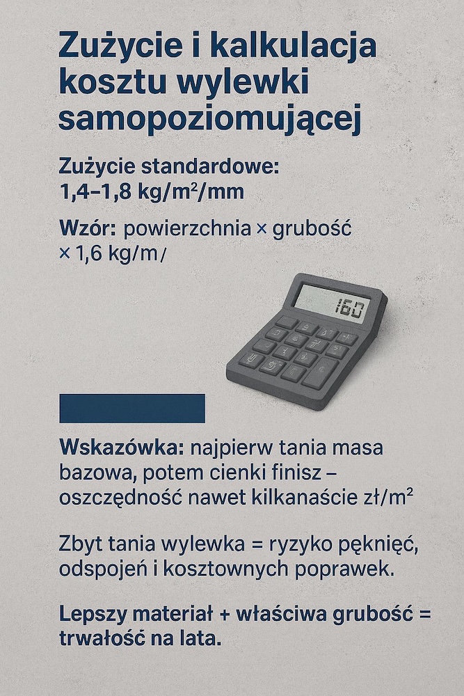 wylewka samopoziomująca - cena i standardowe zużycie wylewka samopoziomująca - cena i kalkulacje