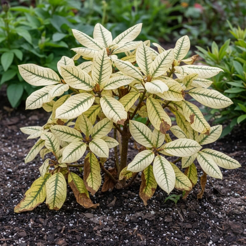 rododendron chory na chlorozę chloroza liści rododendronów