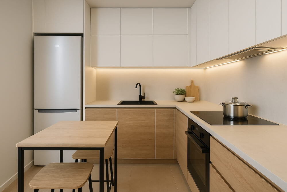 mała kuchnia z salonem 20m2 ze strefą gotowania