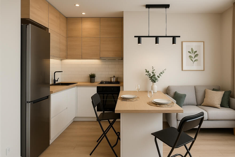 mała kuchnia z salonem 20m2 ze strefą jadalni