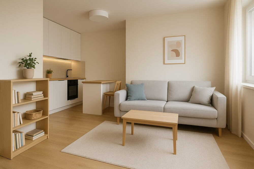 mała kuchnia z salonem 20m2 z miejscem na odpoczynek